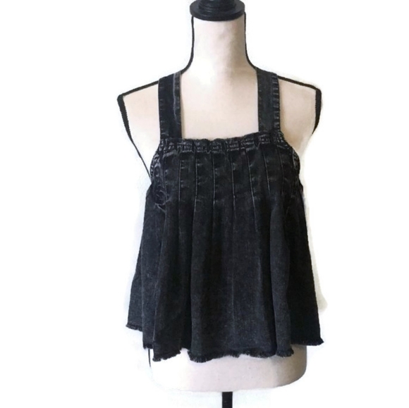 Free People Tops - Free People Washed Black Denim Top Small